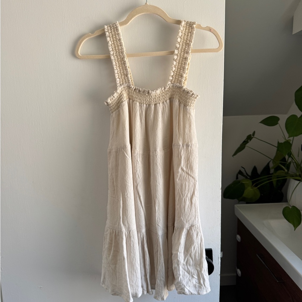 American Eagle Outfitters Cream Smocked Dress